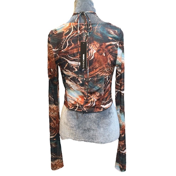 Nwt sheer stretch corset like crop top with halter top strings & underwire cups - Picture 2 of 6